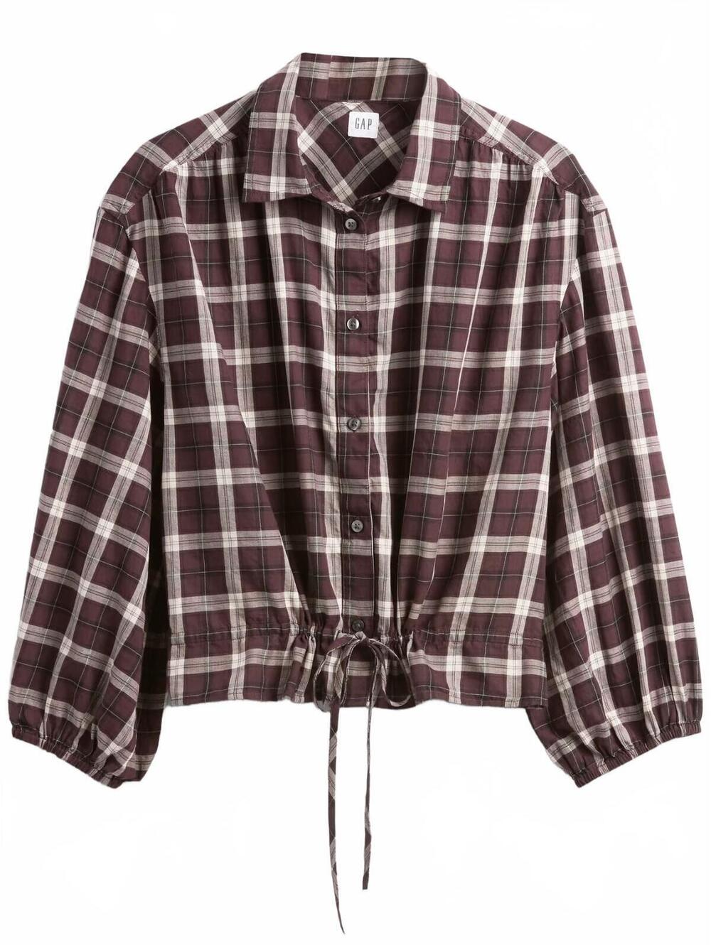 Gap Flannel Plaid Tie-Waist Top NWT Purple Plaid Small